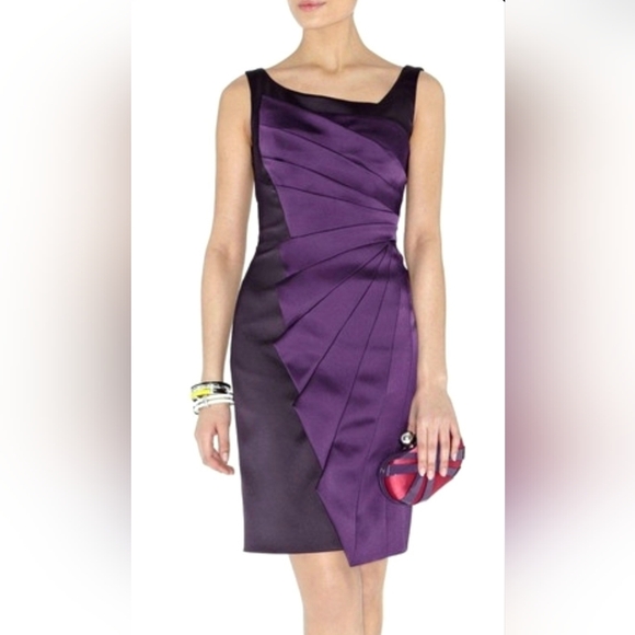 Karen Millen Satin Cocktail Dress Asymmetrical Ruffle Stretch Rich Purple - Picture 1 of 16
